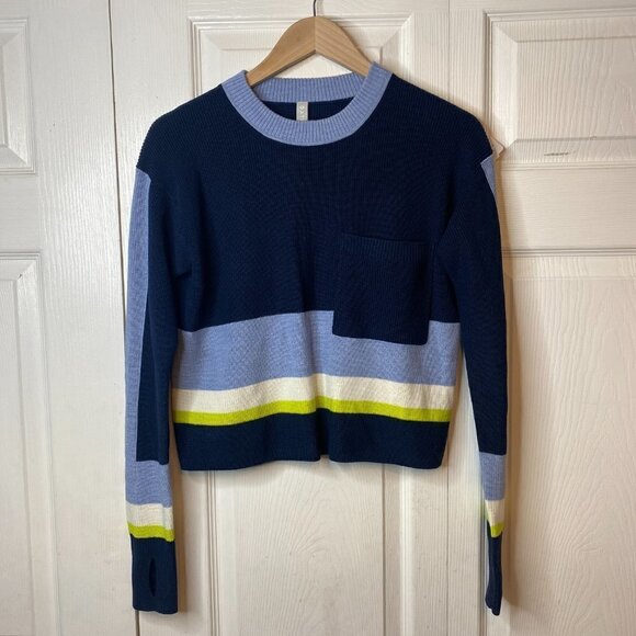 Athleta Trailhead Stripped Colorblock Cropped Sweater - Picture 2 of 5